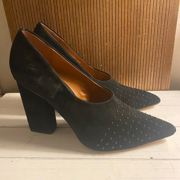 Halston Elegant Black Suede Studded Women's Heels - Picture 3 of 5